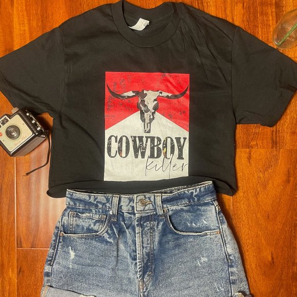 Cowboy Killer Country Western Cowgirl Graphic Tee Crop Top Cropped T-Shirt - Picture 1 of 1